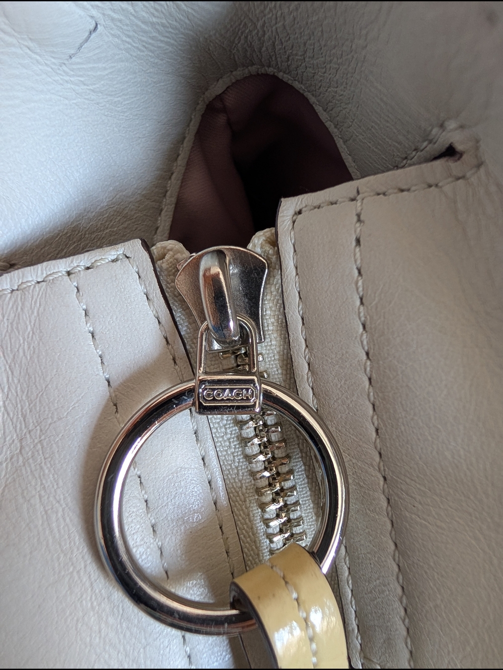 Coach Audrey Op Art Ivory Leather Tote with Signature Perforated Logo - Picture 5 of 13